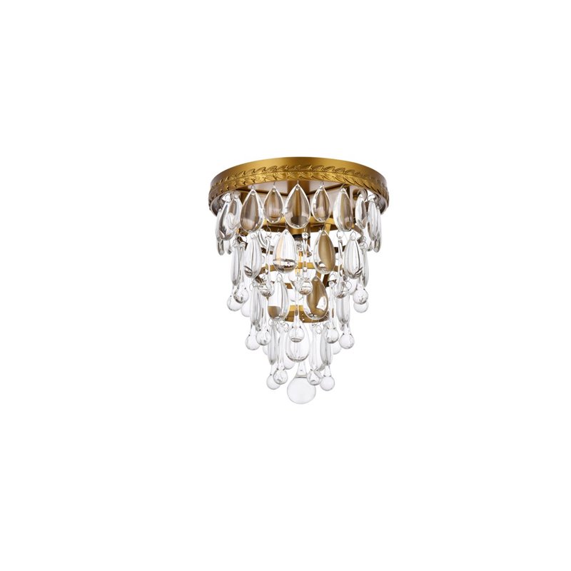 Elegant Lighting Nordic 1 Light Iron and Crystal Flush Mount in Brass