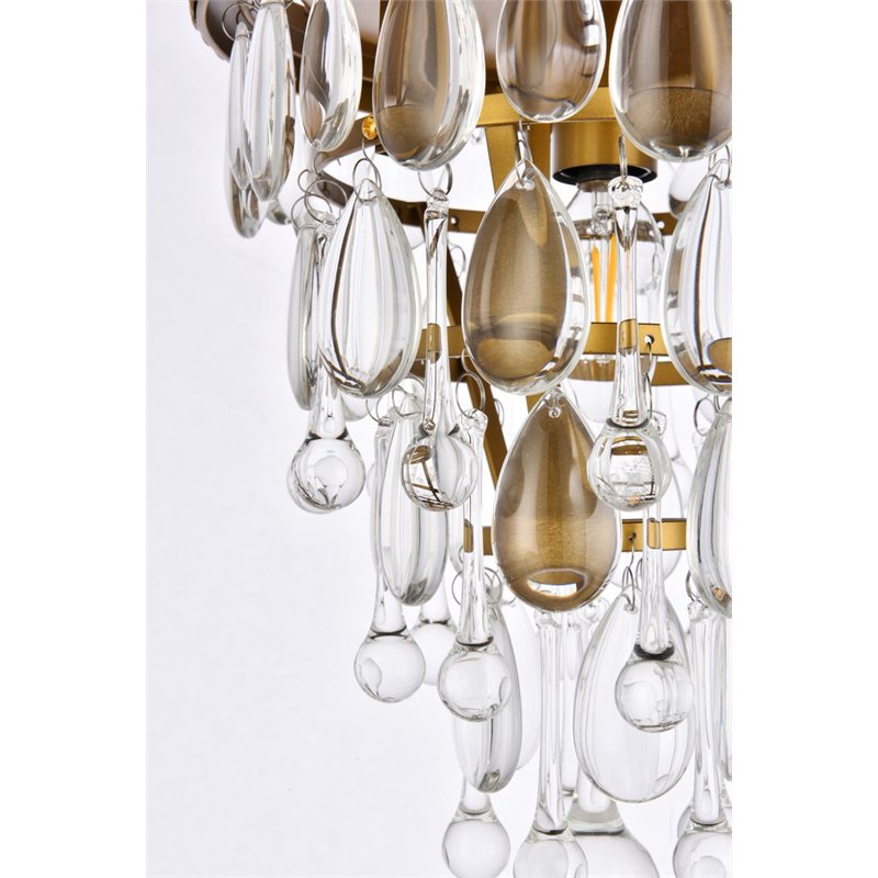 Elegant Lighting Nordic 1 Light Iron and Crystal Flush Mount in Brass