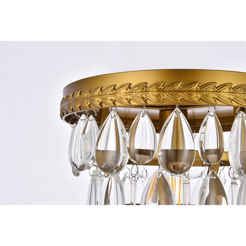 Elegant Lighting Nordic 1 Light Iron and Crystal Flush Mount in Brass
