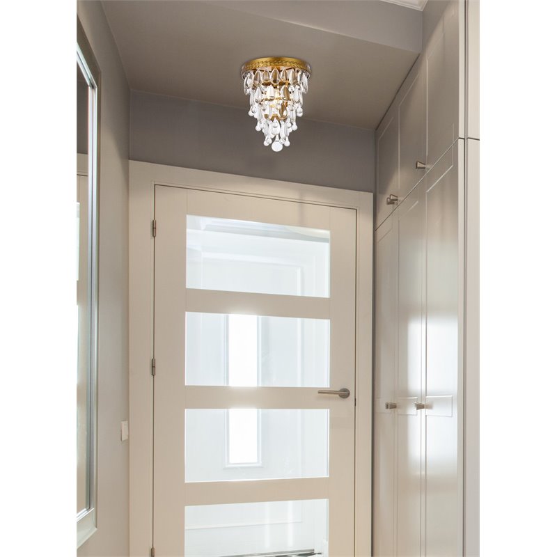 Elegant Lighting Nordic 1 Light Iron and Crystal Flush Mount in Brass