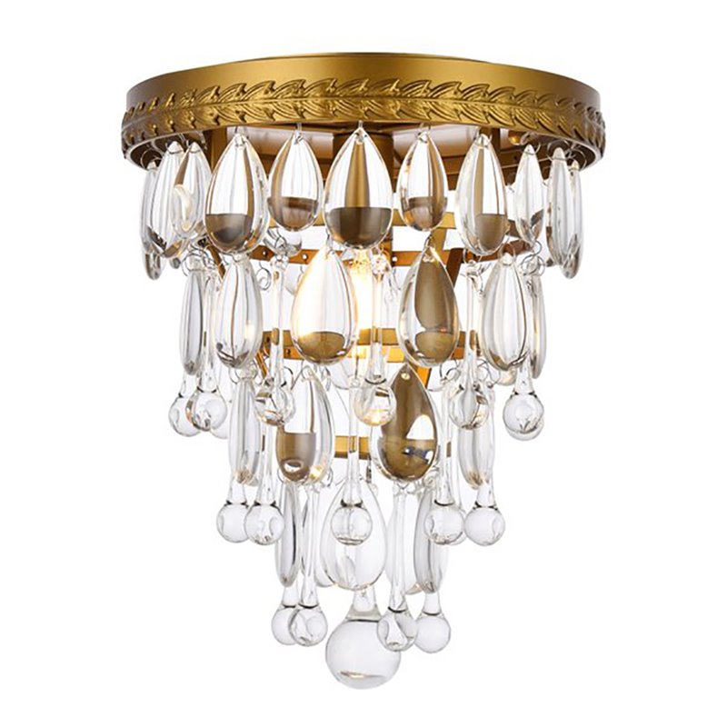Elegant Lighting Nordic 1 Light Iron and Crystal Flush Mount in Brass