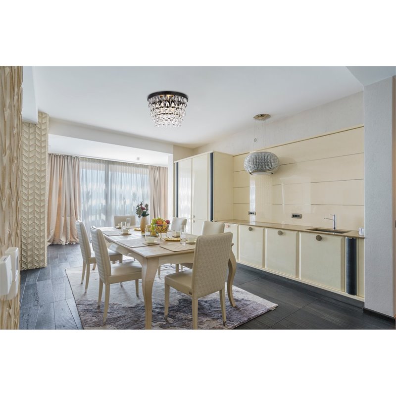 Elegant Lighting Nordic 3 Lights Iron and Crystal Flush Mount in Black