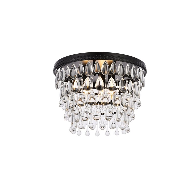 Elegant Lighting Nordic 3 Lights Iron and Crystal Flush Mount in Black