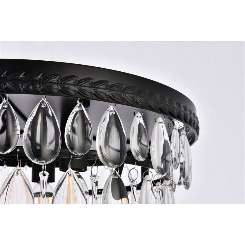 Elegant Lighting Nordic 3 Lights Iron and Crystal Flush Mount in Black