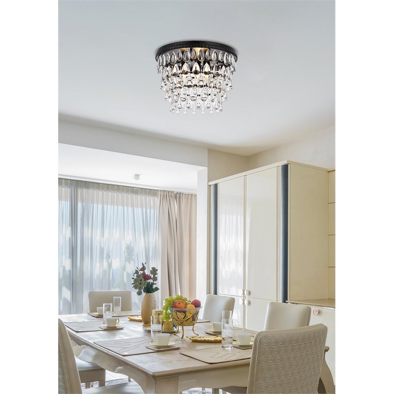 Elegant Lighting Nordic 3 Lights Iron and Crystal Flush Mount in Black
