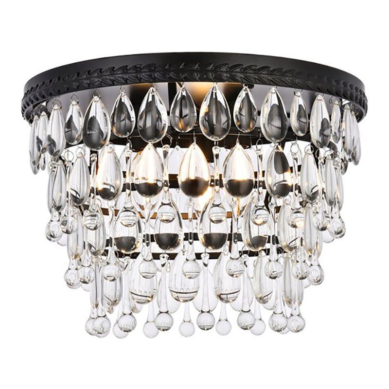 Elegant Lighting Nordic 3 Lights Iron and Crystal Flush Mount in Black