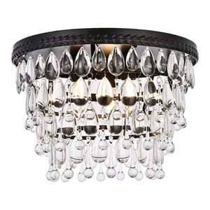 Elegant Lighting Nordic 3 Lights Iron and Crystal Flush Mount in Black