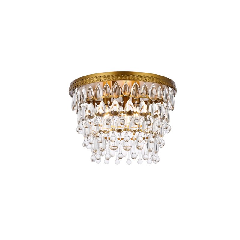 Elegant Lighting Nordic 3 Lights Iron and Crystal Flush Mount in Brass