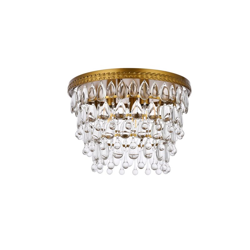 Elegant Lighting Nordic 3 Lights Iron and Crystal Flush Mount in Brass
