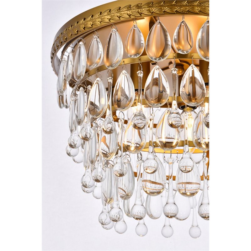 Elegant Lighting Nordic 3 Lights Iron and Crystal Flush Mount in Brass