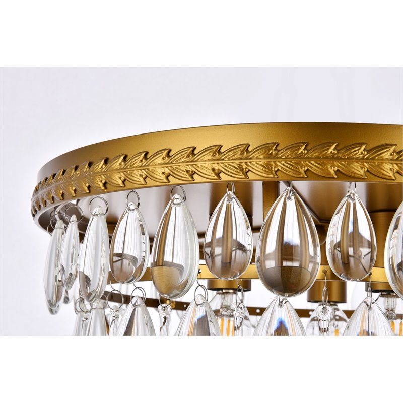 Elegant Lighting Nordic 3 Lights Iron and Crystal Flush Mount in Brass