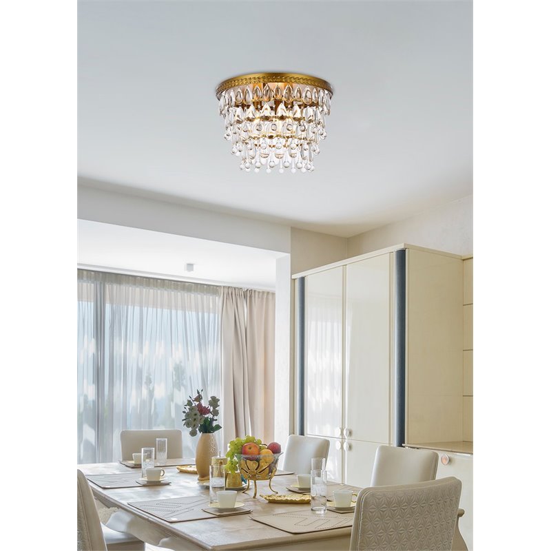 Elegant Lighting Nordic 3 Lights Iron and Crystal Flush Mount in Brass