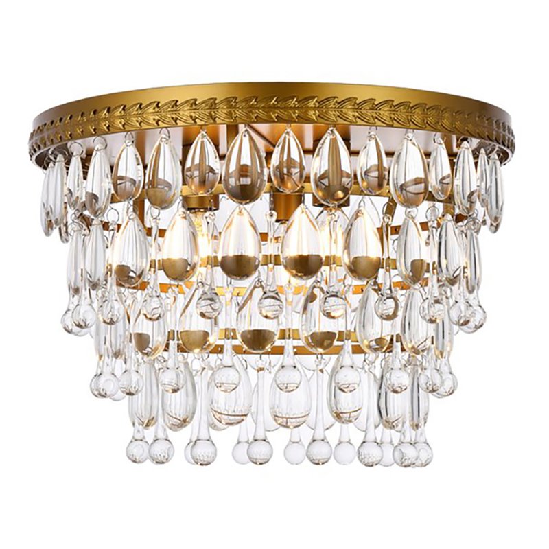 Elegant Lighting Nordic 3 Lights Iron and Crystal Flush Mount in Brass