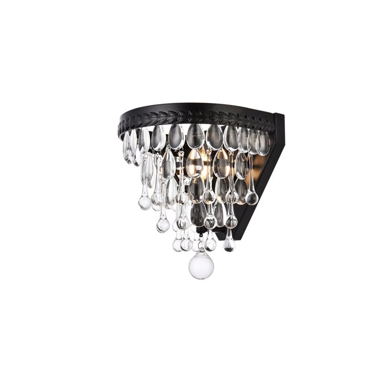 Elegant Lighting Nordic 1 Light Iron and Crystal Wall Sconce in Black