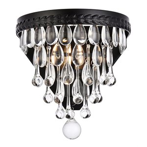 Elegant Lighting Nordic 1 Light Iron and Crystal Wall Sconce in Black