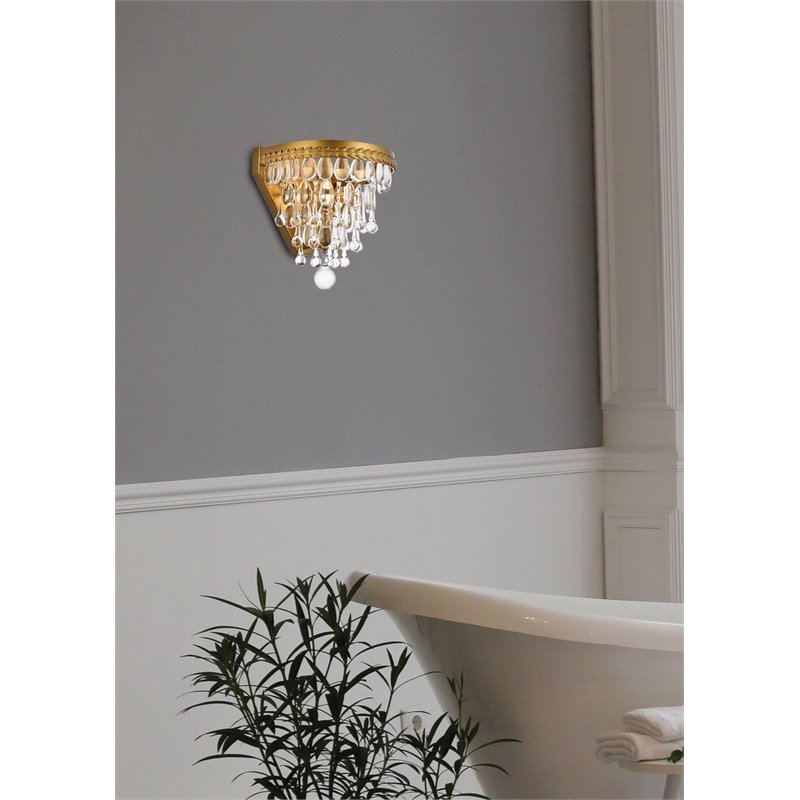 Elegant Lighting Nordic 1 Light Iron and Crystal Wall Sconce in Brass