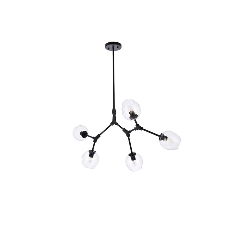Elegant Lighting Cavoli 5 Lights Iron and Glass Chandelier in Black