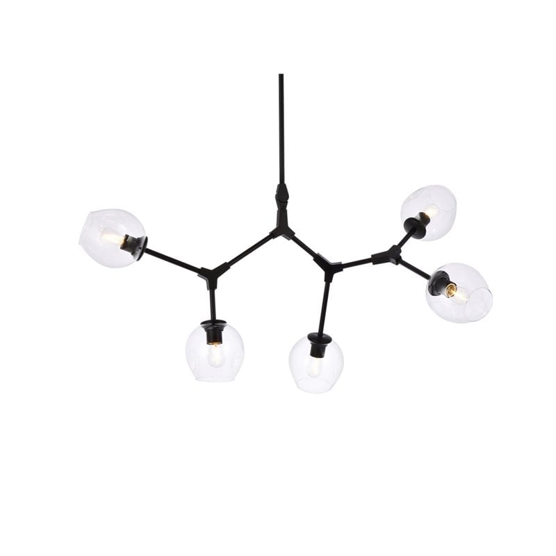 Elegant Lighting Cavoli 5 Lights Iron and Glass Chandelier in Black