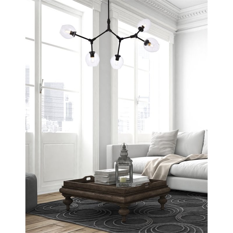 Elegant Lighting Cavoli 5 Lights Iron and Glass Chandelier in Black