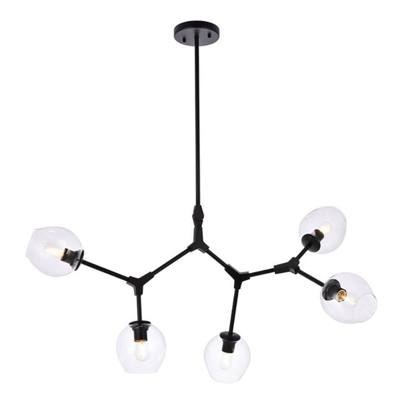 Elegant Lighting Cavoli 5 Lights Iron and Glass Chandelier in Black