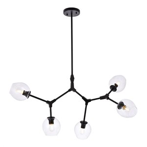elegant lighting cavoli 5 lights iron and glass chandelier in black