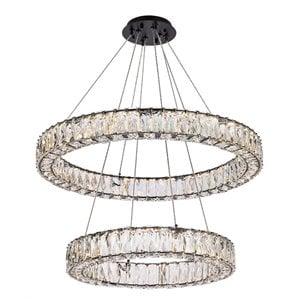 Elegant Lighting Monroe 28&quot Metal & Crystal LED Double Ring Chandelier in Black