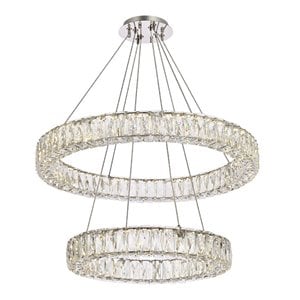 Elegant Lighting Monroe 28&quot Metal & Crystal LED Double Ring Chandelier in Chrome