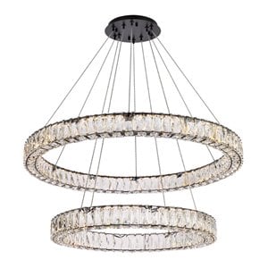 Elegant Lighting Monroe 36&quot Metal & Crystal LED Double Ring Chandelier in Black