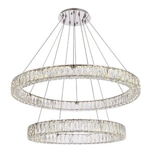 Elegant Lighting Monroe 36&quot Metal & Crystal LED Double Ring Chandelier in Chrome
