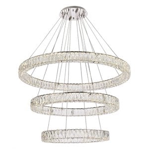 Elegant Lighting Monroe 41&quot Metal & Crystal LED Triple Ring Chandelier in Chrome