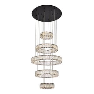 Elegant Lighting Monroe 25&quot Metal & Crystal LED Five Ring Chandelier in Black