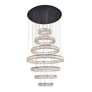 Elegant Lighting Monroe 40&quot Metal & Crystal LED Seven Ring Chandelier in Black