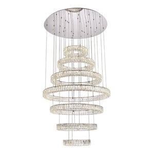 Elegant Lighting Monroe 40&quot Metal & Crystal LED Seven Ring Chandelier in Chrome