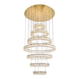 Elegant Lighting Monroe 40&quot Metal & Crystal LED Seven Ring Chandelier in Gold