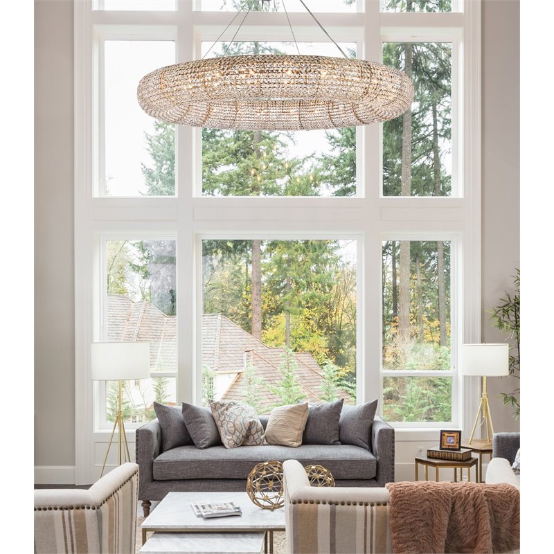 Elegant Lighting Paris 24 Lights Iron and Crystal Royal Cut Chandelier in Brass
