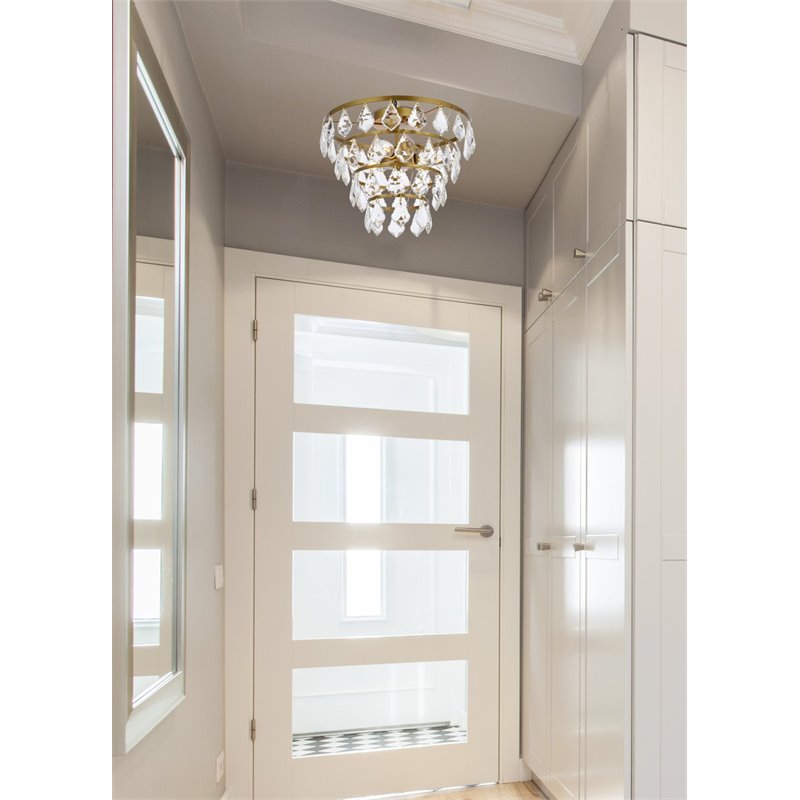 elegant lighting ella 14&quot iron and crystal flush mount in brass