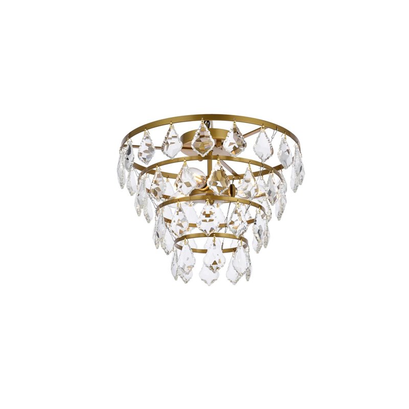 elegant lighting ella 14&quot iron and crystal flush mount in brass