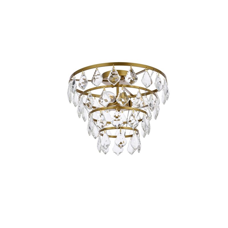 elegant lighting ella 14&quot iron and crystal flush mount in brass