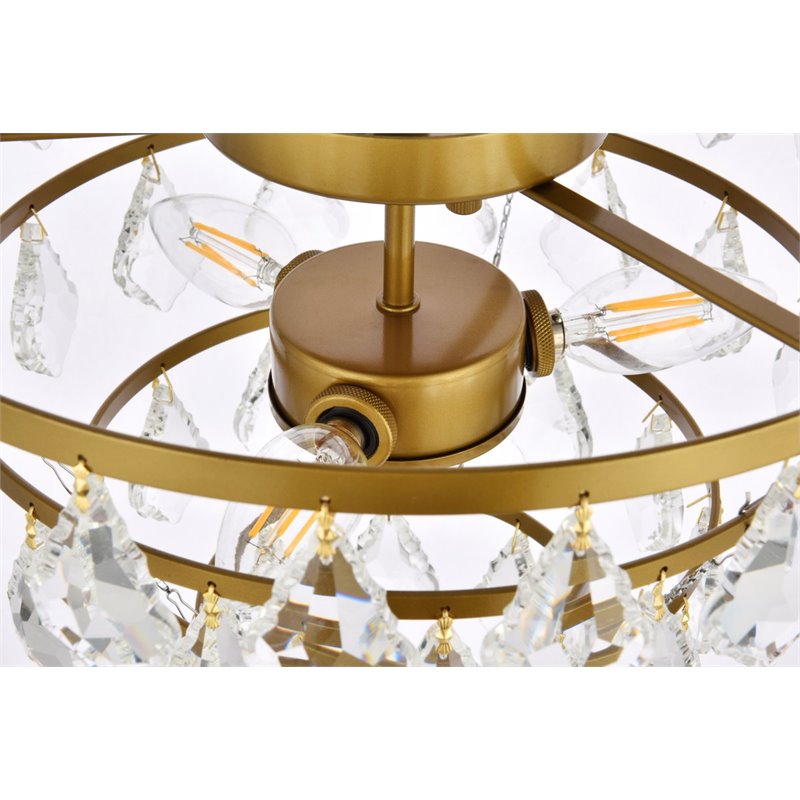 elegant lighting ella 14&quot iron and crystal flush mount in brass
