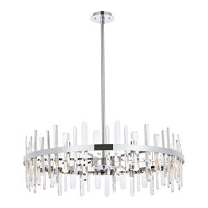 Elegant Lighting Serena 36&quot Round Iron and Crystal Chandelier in Chrome