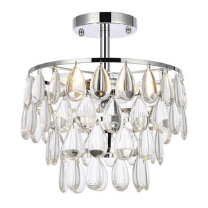 Elegant Lighting Mila 12&quot Iron and Crystal Flush Mount in Chrome