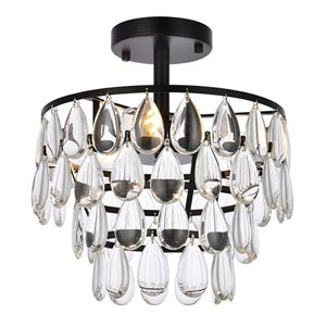 Elegant Lighting Mila 12&quot Iron and Crystal Flush Mount in Black