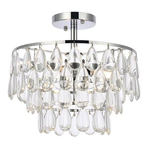 Elegant Lighting Mila 14&quot Iron and Crystal Flush Mount in Chrome