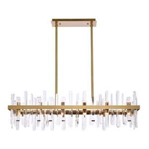 Elegant Lighting Serena 42&quot Rectangle Iron and Crystal Chandelier in Satin Gold