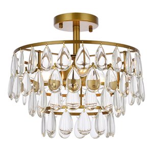 Elegant Lighting Mila 14&quot Iron and Crystal Flush Mount in Brass