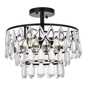 Elegant Lighting Mila 14&quot Iron and Crystal Flush Mount in Black