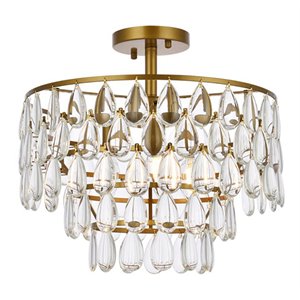 Elegant Lighting Mila 16&quot Iron and Crystal Flush Mount in Brass
