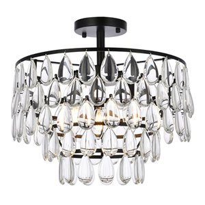 Elegant Lighting Mila 16&quot Iron and Crystal Flush Mount in Black