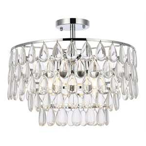 Elegant Lighting Mila 18&quot Iron and Crystal Flush Mount in Chrome