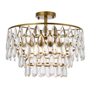 Elegant Lighting Mila 18&quot Iron and Crystal Flush Mount in Brass